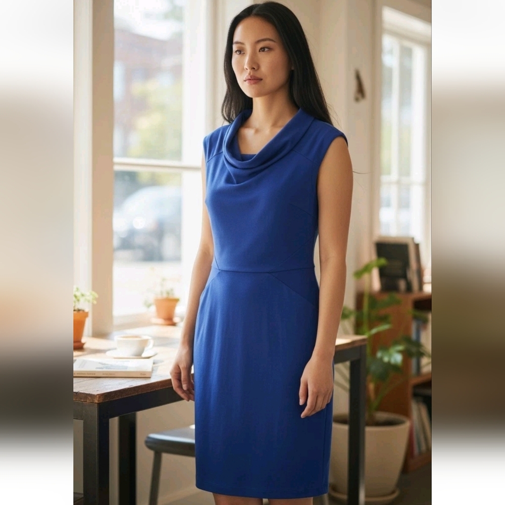 Banana Republic Sleeveless Envelope Sheath Dress Women's Size 6 Blue Back Zipper